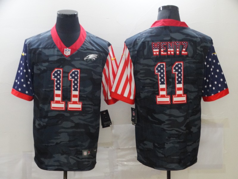 Men's Philadelphia Eagles #11 Carson Wentz 2020 Camo USA Flag Limited Stitched NFL Jersey - Click Image to Close